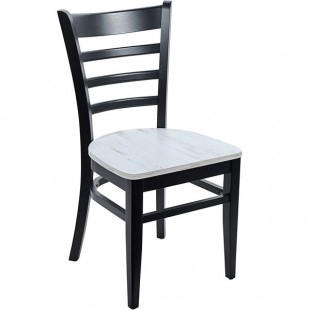 BFM Seating Berkeley Black Beechwood Ladder Back Side Chair with Relic Antique Wash Seat