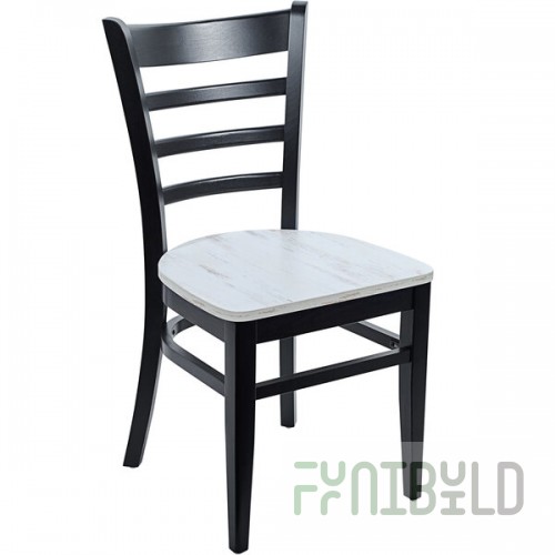 BFM Seating Berkeley Black Beechwood Ladder Back Side Chair with Relic Antique Wash Seat