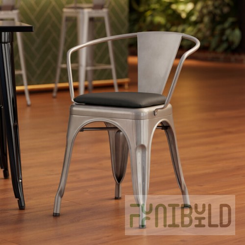Lancaster Table & Seating Alloy Silver Indoor Arm Chair with Black Vinyl Cushion