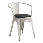 Lancaster Table & Seating Alloy Silver Indoor Arm Chair with Black Vinyl Cushion Lancaster Table & Seating Alloy Silver Indoor Arm Chair with Black Vinyl Cushion