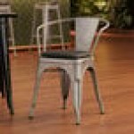 Lancaster Table & Seating Alloy Silver Indoor Arm Chair with Black Vinyl Cushion Lancaster Table & Seating Alloy Silver Indoor Arm Chair with Black Vinyl Cushion