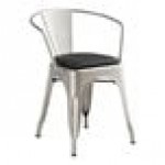 Lancaster Table & Seating Alloy Silver Indoor Arm Chair with Black Vinyl Cushion Lancaster Table & Seating Alloy Silver Indoor Arm Chair with Black Vinyl Cushion