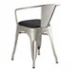 Lancaster Table & Seating Alloy Silver Indoor Arm Chair with Black Vinyl Cushion Lancaster Table & Seating Alloy Silver Indoor Arm Chair with Black Vinyl Cushion