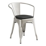 Lancaster Table & Seating Alloy Silver Indoor Arm Chair with Black Vinyl Cushion Lancaster Table & Seating Alloy Silver Indoor Arm Chair with Black Vinyl Cushion