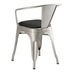 Lancaster Table & Seating Alloy Silver Indoor Arm Chair with Black Vinyl Cushion Lancaster Table & Seating Alloy Silver Indoor Arm Chair with Black Vinyl Cushion