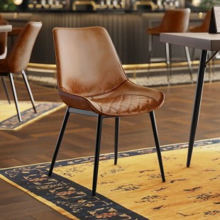 Lancaster Table & Seating Mid-Century Black Chair with Cognac Tufted Vinyl Seat - Detached Lancaster Table & Seating Mid-Century Black Chair with Cognac Tufted Vinyl Seat - Detached