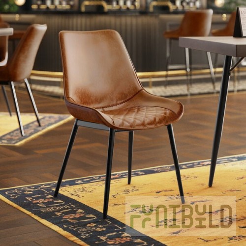 Lancaster Table & Seating Mid-Century Black Chair with Cognac Tufted Vinyl Seat - Detached