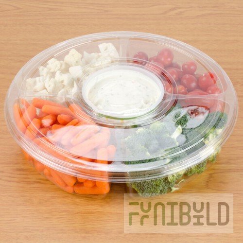 Polar Pak 5H138-4+1P-C 138 oz. Clear PET 5-Compartment Round Platter with Lid - 50/Case