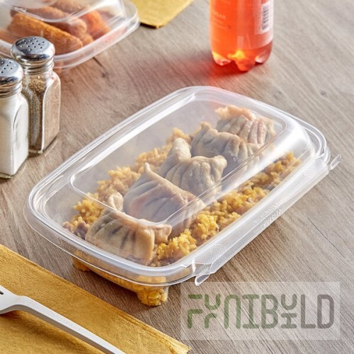 Inline Plastics Safe-T-Chef 24 oz. Tamper-Resistant, Tamper-Evident Rectangular Hinged Container with Dome Lid - 136/Case