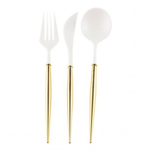 Sophistiplate Bella White / Gold Extra Heavy Weight Plastic Cutlery - 288/Case