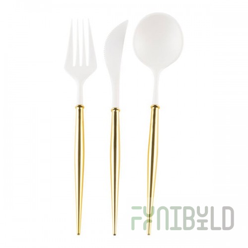 Sophistiplate Bella White / Gold Extra Heavy Weight Plastic Cutlery - 288/Case