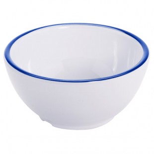 GET Settlement Bistro 14 oz. White Enamelware Melamine Round Bowl with Cobalt Blue Trim - Sample GET Settlement Bistro 14 oz. White Enamelware Melamine Round Bowl with Cobalt Blue Trim - Sample