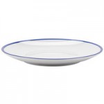 GET Settlement Bistro 14 oz. White Enamelware Melamine Round Bowl with Cobalt Blue Trim - Sample