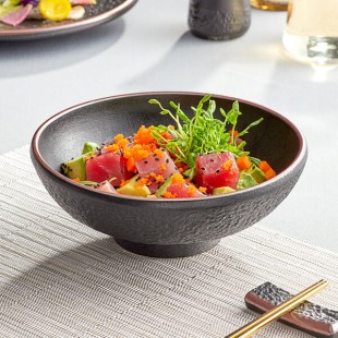 Acopa Heika 35 oz. Black Matte Textured Stoneware Bowl - Sample