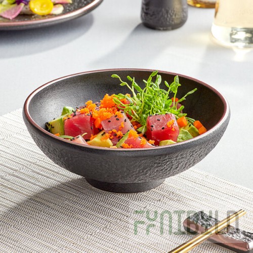 Acopa Heika 35 oz. Black Matte Textured Stoneware Bowl - Sample