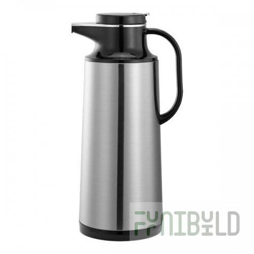 Service Ideas Coffee-At-A-Touch 54 oz. Stainless Steel Insulated Coffee Carafe / Server with Black Push-Button Lid HPS161