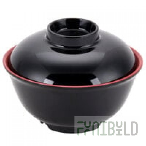 GET B-95-BK Nara 8 oz. Black Matte Round Melamine Bowl with Lid - 12/Case