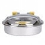 Vollrath 46124 6 Qt. Intrigue Glass Top Round Induction Chafer with Brass Trim and Stainless Steel Food Pan