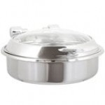 Vollrath 46124 6 Qt. Intrigue Glass Top Round Induction Chafer with Brass Trim and Stainless Steel Food Pan