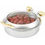 Vollrath 46124 6 Qt. Intrigue Glass Top Round Induction Chafer with Brass Trim and Stainless Steel Food Pan
