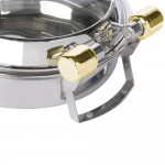 Vollrath 46124 6 Qt. Intrigue Glass Top Round Induction Chafer with Brass Trim and Stainless Steel Food Pan