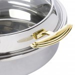 Vollrath 46124 6 Qt. Intrigue Glass Top Round Induction Chafer with Brass Trim and Stainless Steel Food Pan