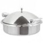 Vollrath 46124 6 Qt. Intrigue Glass Top Round Induction Chafer with Brass Trim and Stainless Steel Food Pan
