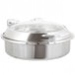 Vollrath 46124 6 Qt. Intrigue Glass Top Round Induction Chafer with Brass Trim and Stainless Steel Food Pan