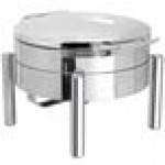 Vollrath 46124 6 Qt. Intrigue Glass Top Round Induction Chafer with Brass Trim and Stainless Steel Food Pan
