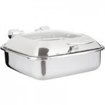 Vollrath 46124 6 Qt. Intrigue Glass Top Round Induction Chafer with Brass Trim and Stainless Steel Food Pan