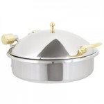 Vollrath 46124 6 Qt. Intrigue Glass Top Round Induction Chafer with Brass Trim and Stainless Steel Food Pan
