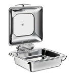 Acopa Voyage 5 Qt. 2/3 Size Stainless Steel Induction Chafer with Glass Top and Soft-Close Lid