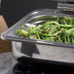 Acopa Voyage 5 Qt. 2/3 Size Stainless Steel Induction Chafer with Glass Top and Soft-Close Lid
