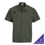 Mercer Culinary Metro Edge Unisex Olive Short Sleeve Brewer / Work Shirt - 2XL Mercer Culinary Metro Edge Unisex Olive Short Sleeve Brewer / Work Shirt - 2XL