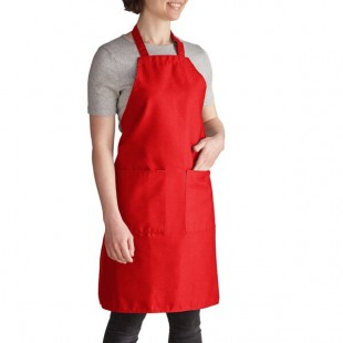 Intedge Red Adjustable Poly-Cotton Bib Apron with 2 Pockets - 32