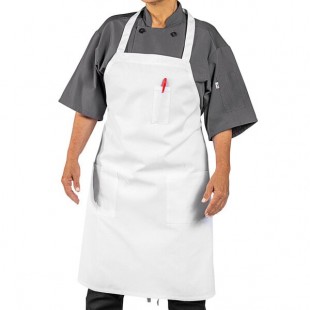 Uncommon Chef 3004 White Customizable Poly-Cotton Twill Bib Apron with 3 Pockets - 34