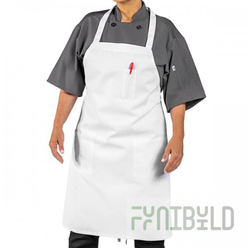 Uncommon Chef 3004 White Customizable Poly-Cotton Twill Bib Apron with 3 Pockets - 34