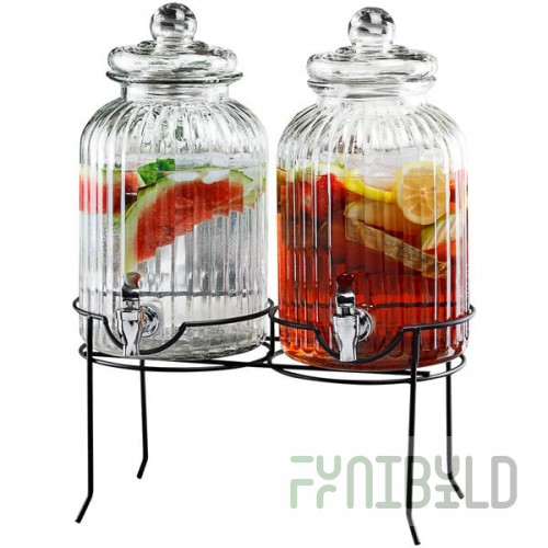 Stylesetter Canyon Double 1.3 Gallon Glass Beverage Dispenser with Black Metal Stand by Jay Companies