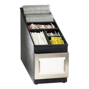 Dispense-Rite Black Polystyrene Countertop Straw, Condiment, and Lid Organizer with Stainless Steel Napkin Dispenser NSLC-1BT