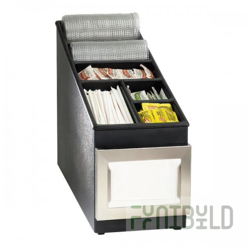 Dispense-Rite Black Polystyrene Countertop Straw, Condiment, and Lid Organizer with Stainless Steel Napkin Dispenser NSLC-1BT