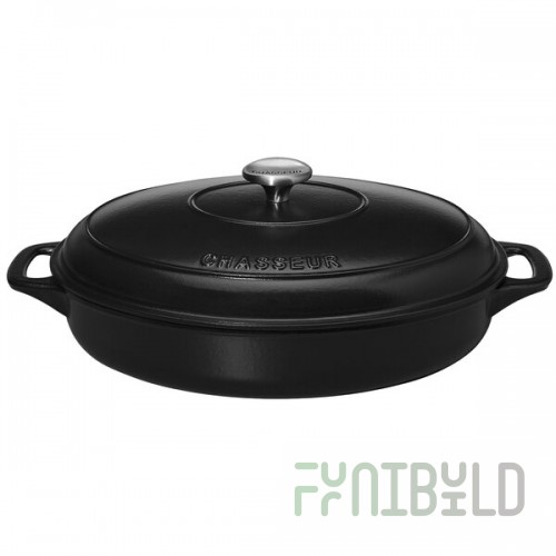 Chasseur 6.34 Qt. Black Enameled Cast Iron Oval Brazier / Casserole Dish with Cover by Arc Cardinal FN431