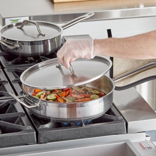 Vigor SS1 Series 5 Qt. Stainless Steel Aluminum-Clad Saute Pan with Lid and Helper Handle Vigor SS1 Series 5 Qt. Stainless Steel Aluminum-Clad Saute Pan with Lid and Helper Handle