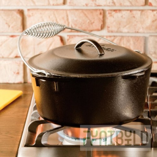Lodge L8DO3 5 Qt. Pre-Seasoned Cast Iron Dutch Oven with Spiral Bail Handle