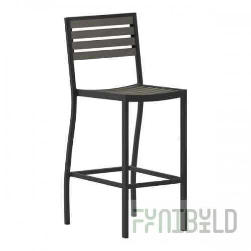 Flash Furniture Lark Gray Wash Faux Teak Slat Stackable Barstool