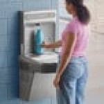Zurn Elkay EZSDWSLK ezH20 Light Gray Hands-Free Non-Filtered Bottle Filling Station with Drinking Fountain - Non-Refrigerated