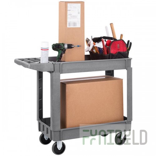 Carlisle UC401823 Gray Small Bin Top 2-Shelf Utility Cart- 40