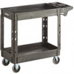 Lavex Medium Black 2-Shelf Utility Cart with Premium Handle and Built-In Tool Compartments - 40 11/16