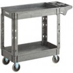 Lavex Medium Black 2-Shelf Utility Cart with Premium Handle and Built-In Tool Compartments - 40 11/16
