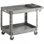 Lavex Medium Black 2-Shelf Utility Cart with Premium Handle and Built-In Tool Compartments - 40 11/16