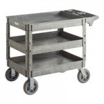 Lavex Medium Black 2-Shelf Utility Cart with Premium Handle and Built-In Tool Compartments - 40 11/16